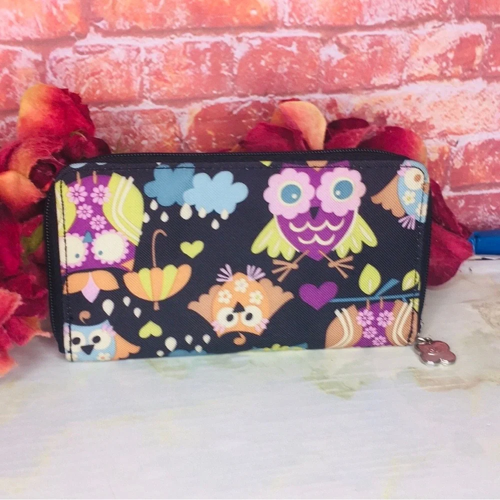 Lily Bloom Whimsical Give a Hoot Owl Print Zippered Wallet